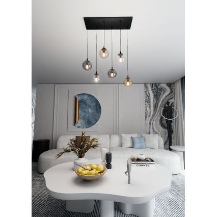 Pendel COSMO 6xE14/10W/230V sort/grå/beige/transparent