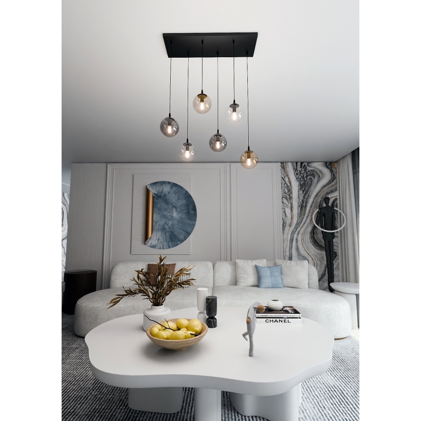 Pendel COSMO 6xE14/10W/230V sort/grå/beige/transparent