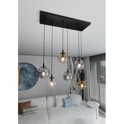 Pendel COSMO 6xE14/10W/230V sort/grå/beige/transparent