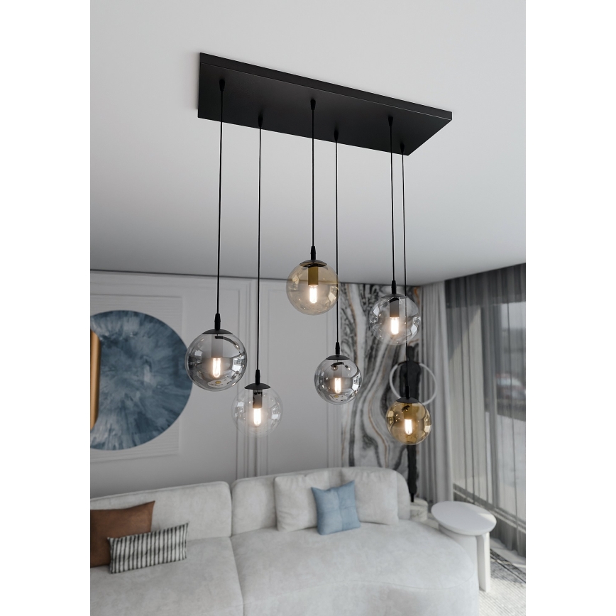 Pendel COSMO 6xE14/10W/230V sort/grå/beige/transparent