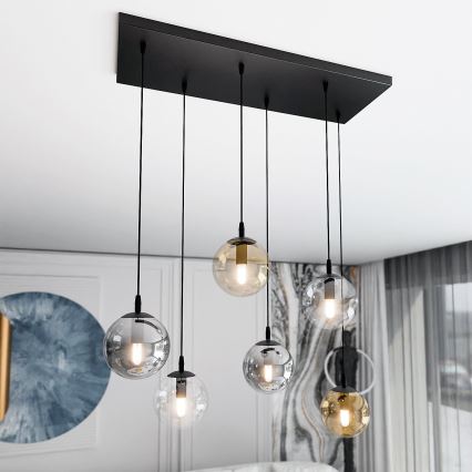 Pendel COSMO 6xE14/10W/230V sort/grå/beige/transparent