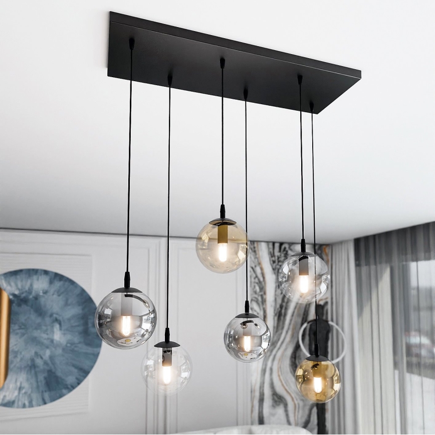 Pendel COSMO 6xE14/10W/230V sort/grå/beige/transparent