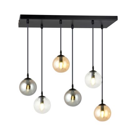 Pendel COSMO 6xE14/10W/230V sort/grå/beige/transparent