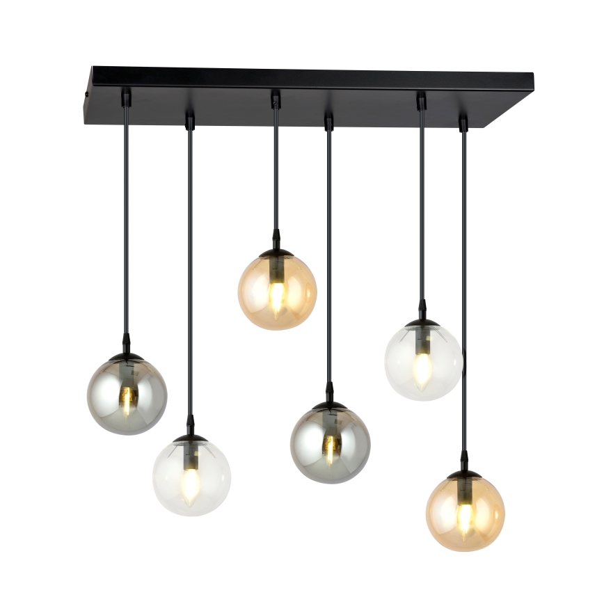 Pendel COSMO 6xE14/10W/230V sort/grå/beige/transparent