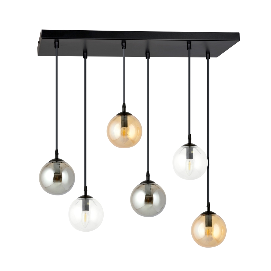 Pendel COSMO 6xE14/10W/230V sort/grå/beige/transparent