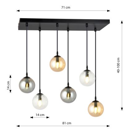 Pendel COSMO 6xE14/10W/230V sort/grå/beige/transparent