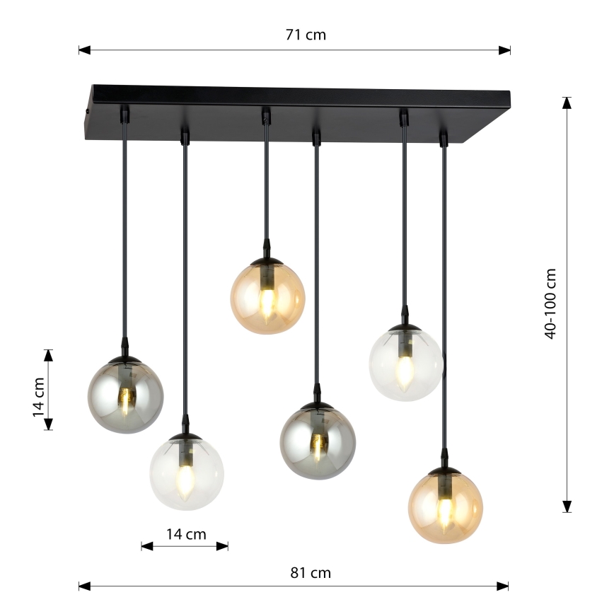 Pendel COSMO 6xE14/10W/230V sort/grå/beige/transparent