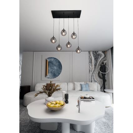 Pendel COSMO 6xE14/10W/230V sort/grå
