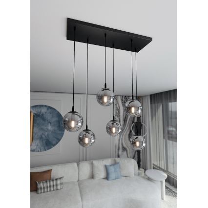 Pendel COSMO 6xE14/10W/230V sort/grå