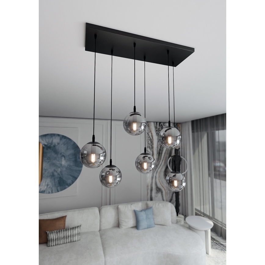 Pendel COSMO 6xE14/10W/230V sort/grå