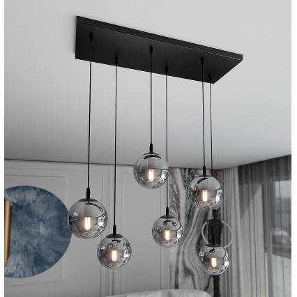 Pendel COSMO 6xE14/10W/230V sort/grå
