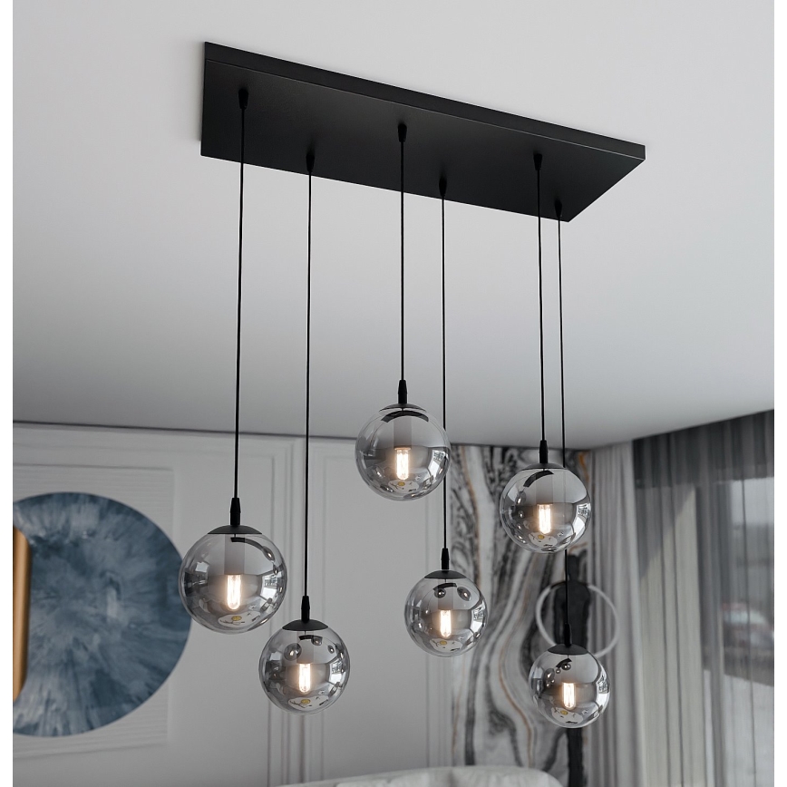 Pendel COSMO 6xE14/10W/230V sort/grå