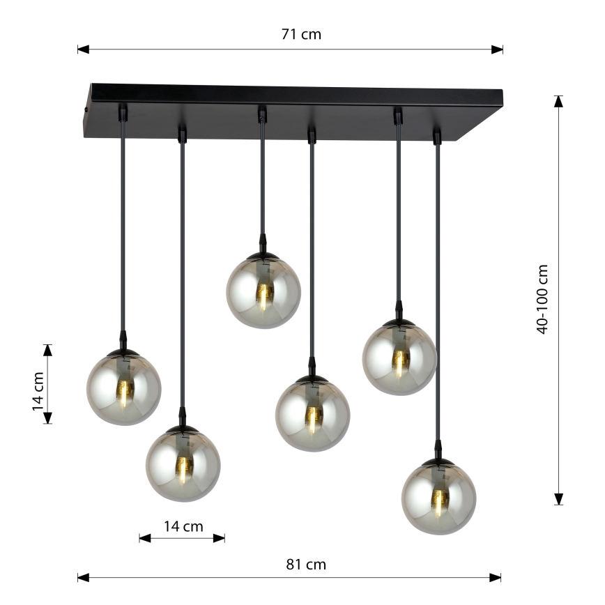 Pendel COSMO 6xE14/10W/230V sort/grå