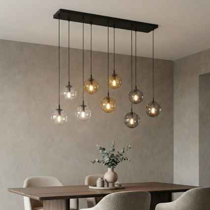 Pendel COSMO 9xE14/10W/230V sort/grå/beige/transparent