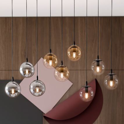 Pendel COSMO 9xE14/10W/230V sort/grå/beige/transparent