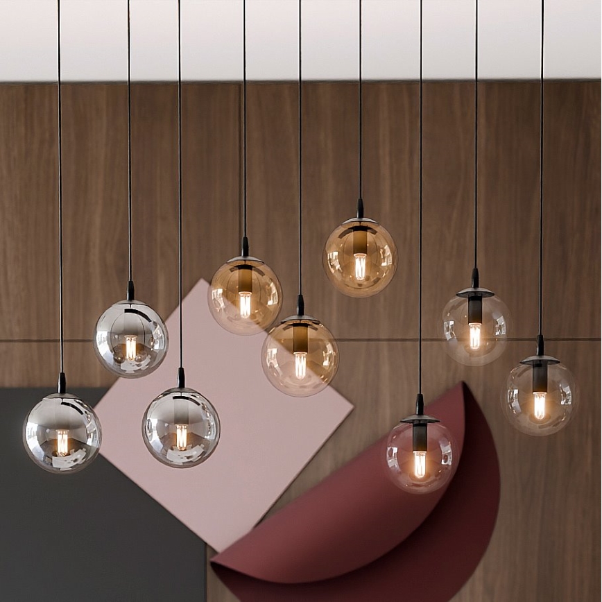 Pendel COSMO 9xE14/10W/230V sort/grå/beige/transparent
