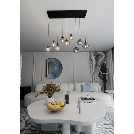 Pendel COSMO 9xE14/10W/230V sort/grå/beige/transparent