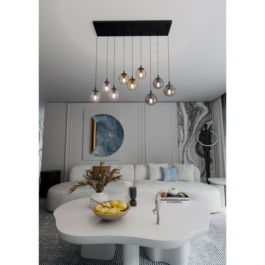 Pendel COSMO 9xE14/10W/230V sort/grå/beige/transparent