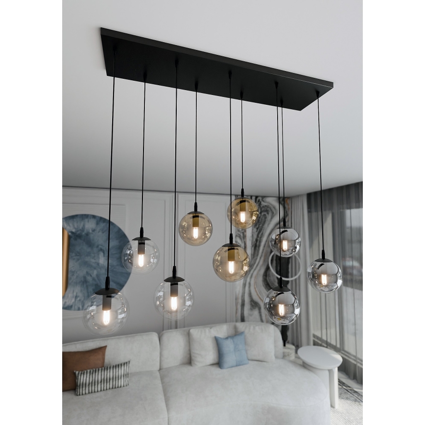 Pendel COSMO 9xE14/10W/230V sort/grå/beige/transparent
