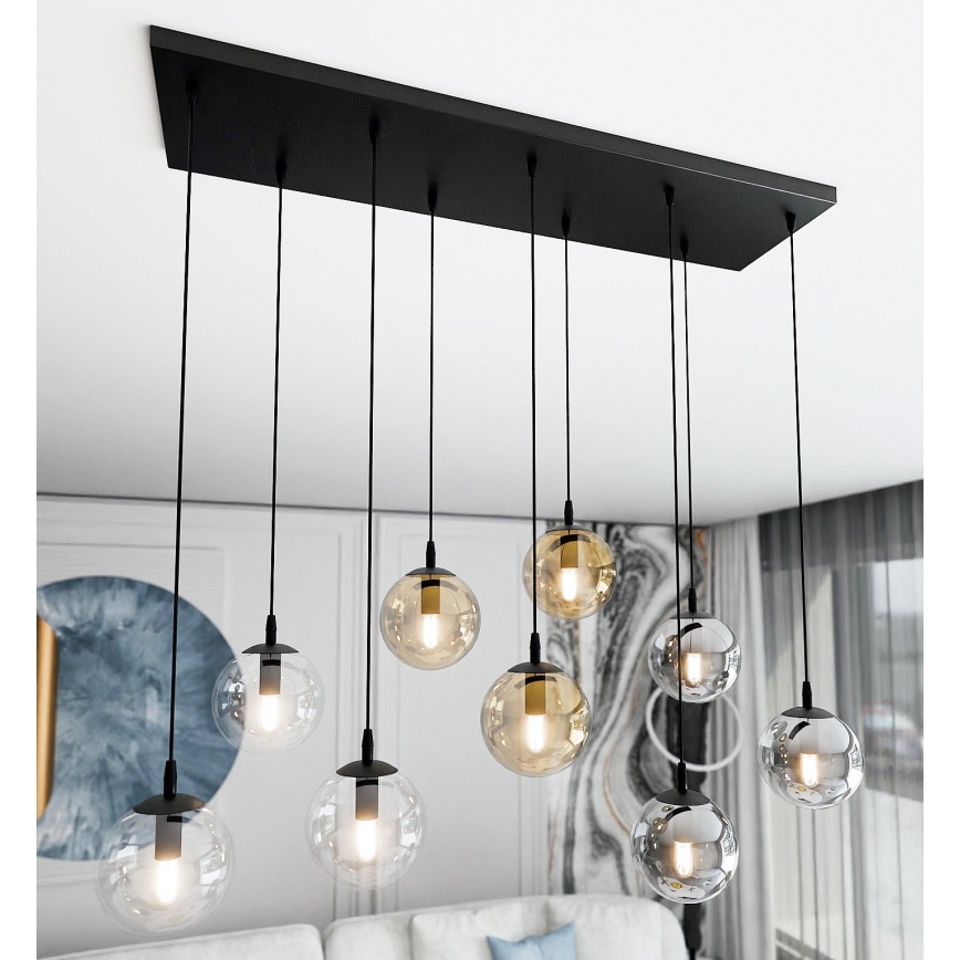 Pendel COSMO 9xE14/10W/230V sort/grå/beige/transparent