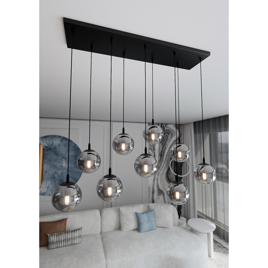 Pendel COSMO 9xE14/10W/230V sort/grå
