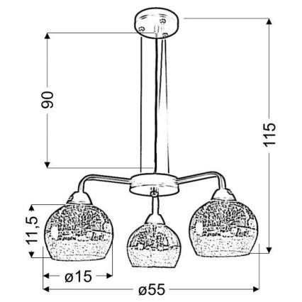 Pendel CROMINA 3xE27/60W/230V