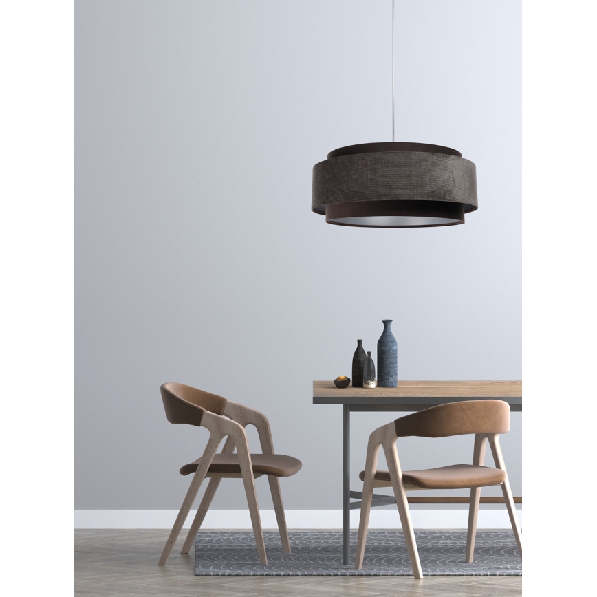 Pendel DOBLO 1xE27/60W/230V diam. 60 cm brun/sølvfarvet