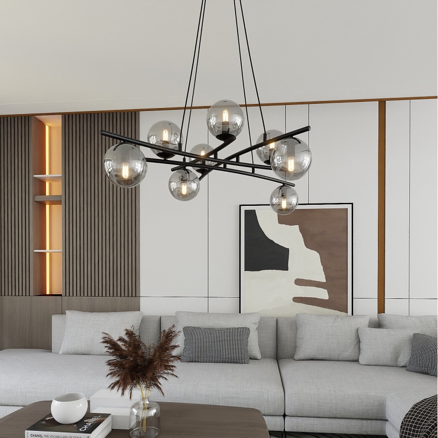 Pendel ESSA 8xE14/10W/230V sort/røget