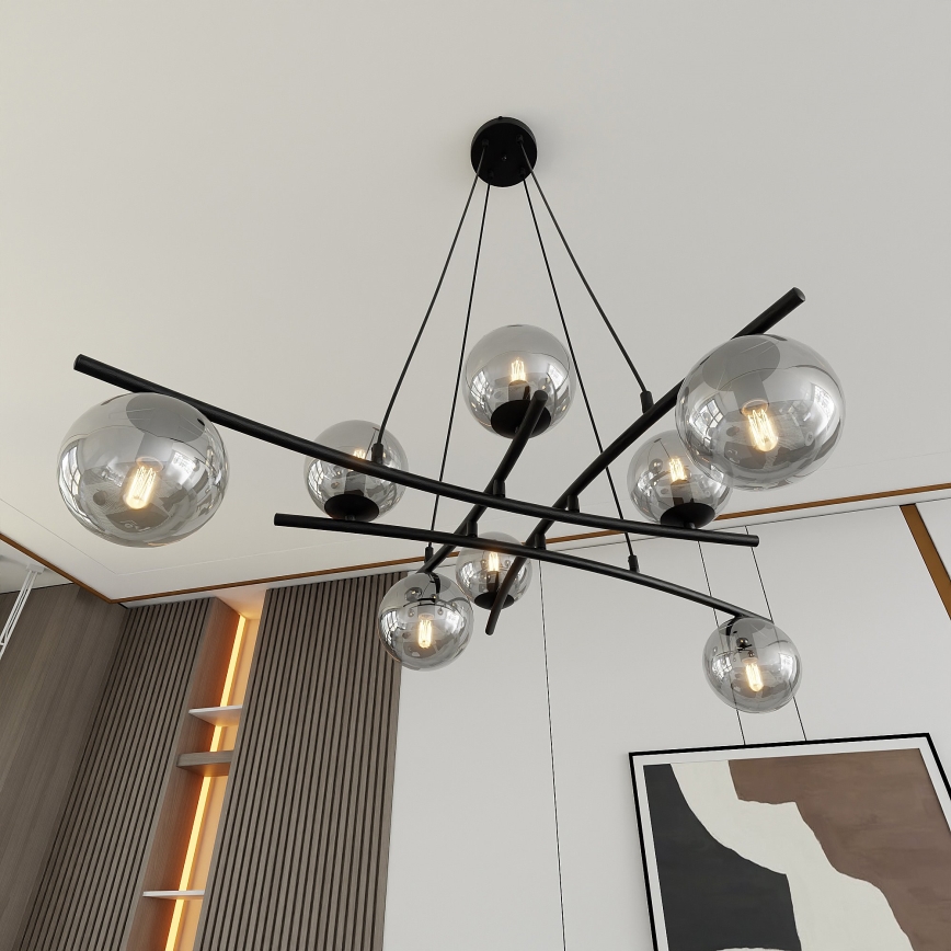 Pendel ESSA 8xE14/10W/230V sort/røget