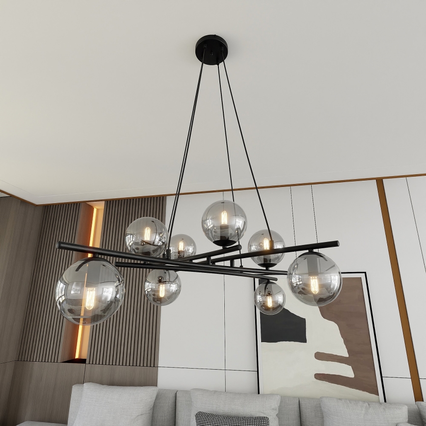 Pendel ESSA 8xE14/10W/230V sort/røget