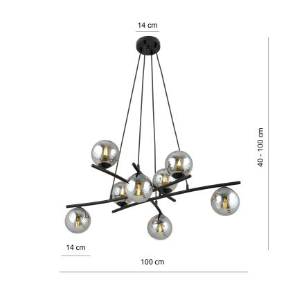 Pendel ESSA 8xE14/10W/230V sort/røget