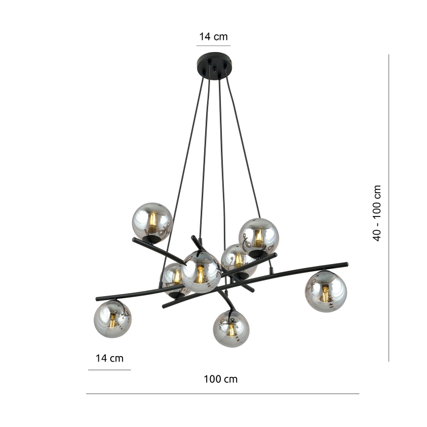 Pendel ESSA 8xE14/10W/230V sort/røget
