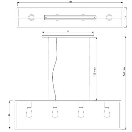 Pendel FRAME 4xE27/60W/230V kobberfarvet