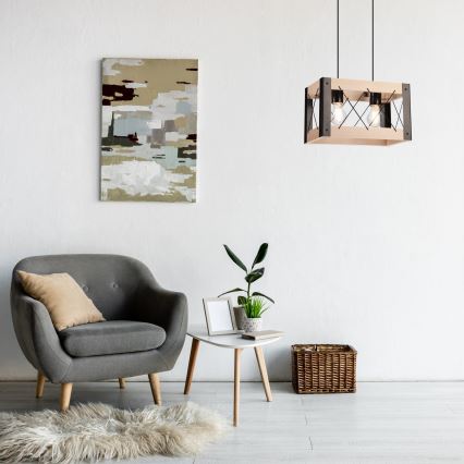 Pendel FRIDA 2xE27/60W/230V sort/beige bøg
