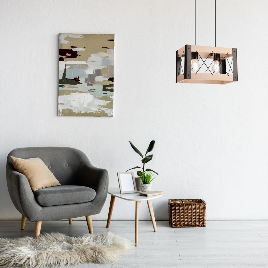 Pendel FRIDA 2xE27/60W/230V sort/beige bøg
