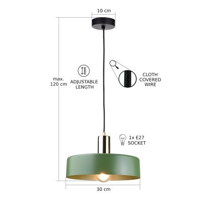 Pendel HAKI 1xE27/60W/230V grøn/sort/skinnende krom
