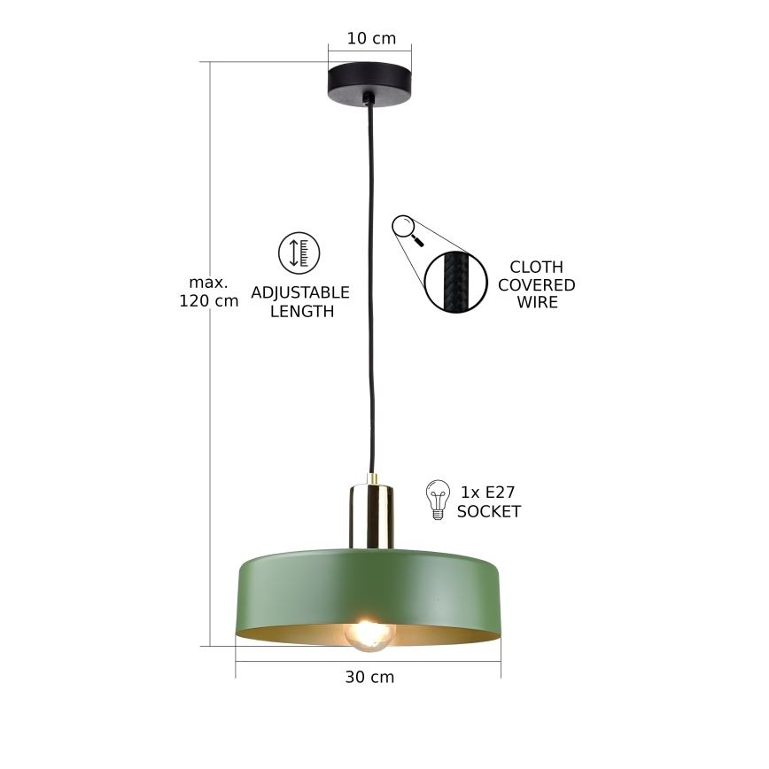 Pendel HAKI 1xE27/60W/230V grøn/sort/skinnende krom