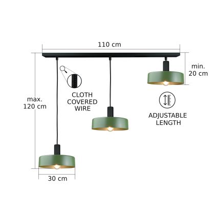 Pendel HAKI 3xE27/60W/230V grøn/sort