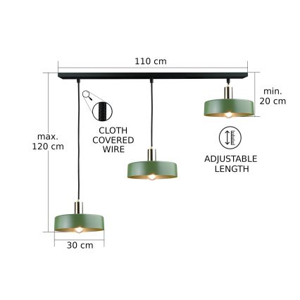 Pendel HAKI 3xE27/60W/230V grøn/sort/skinnende krom