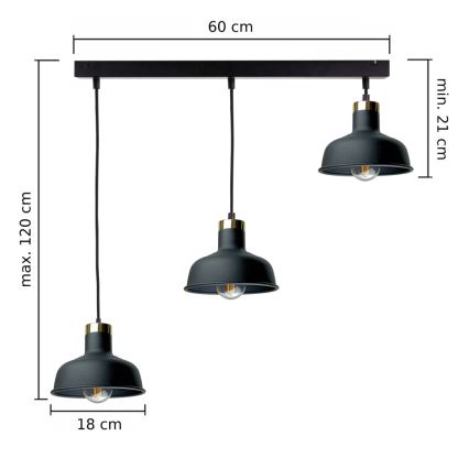 Pendel HEBE 3xE27/60W/230V sort