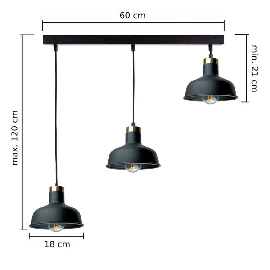 Pendel HEBE 3xE27/60W/230V sort