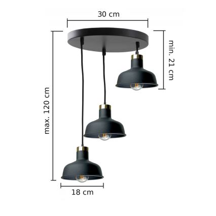 Pendel HEBE 3xE27/60W/230V sort