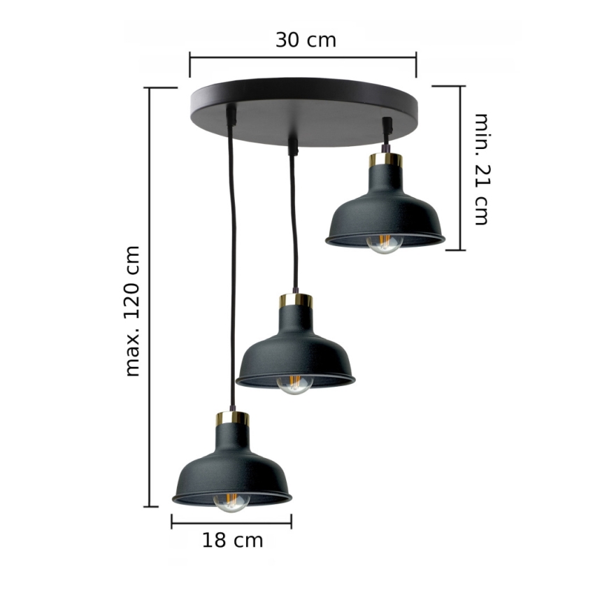 Pendel HEBE 3xE27/60W/230V sort