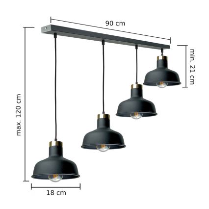 Pendel HEBE 4xE27/60W/230V sort