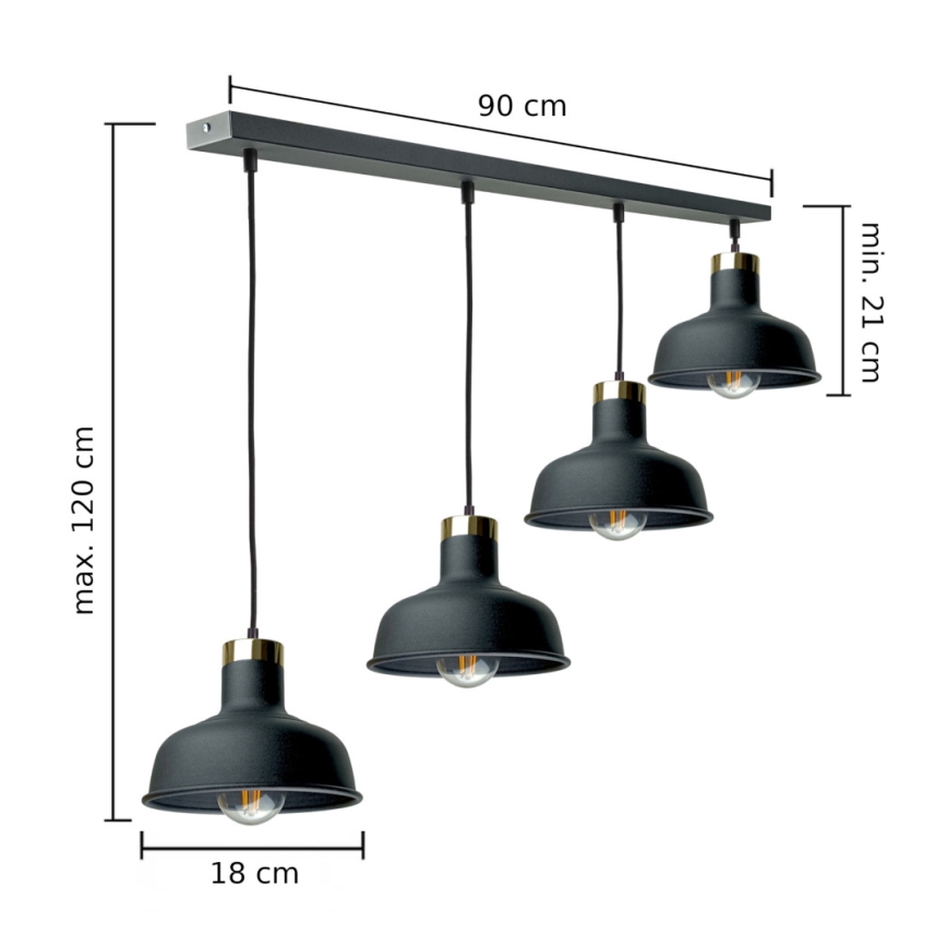 Pendel HEBE 4xE27/60W/230V sort