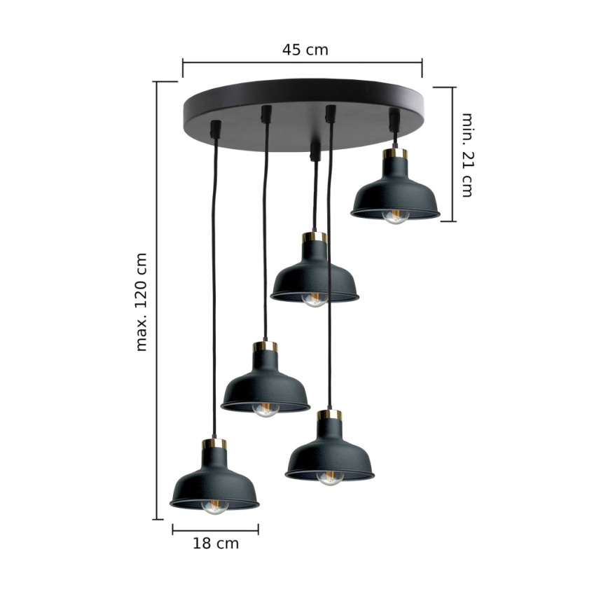 Pendel HEBE 5xE27/60W/230V sort
