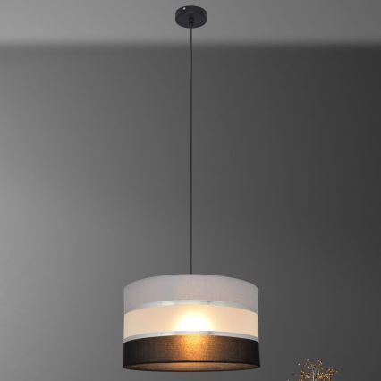 Pendel HELEN 1xE27/15W/230V diameter 35 cm sort/grå/sølvfarvet