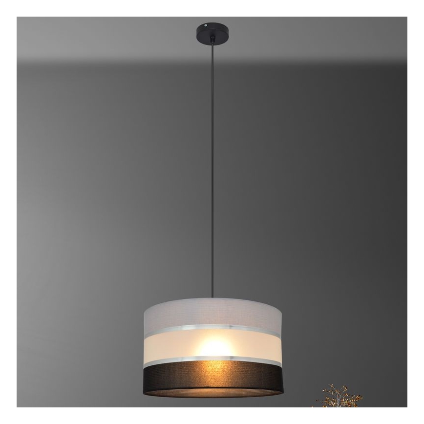 Pendel HELEN 1xE27/15W/230V diameter 35 cm sort/grå/sølvfarvet