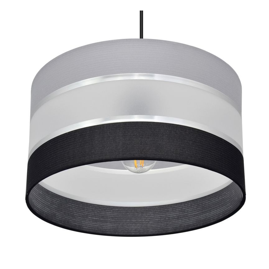 Pendel HELEN 1xE27/15W/230V diameter 35 cm sort/grå/sølvfarvet