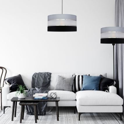 Pendel HELEN 1xE27/15W/230V diameter 40 cm sort/grå/sølvfarvet
